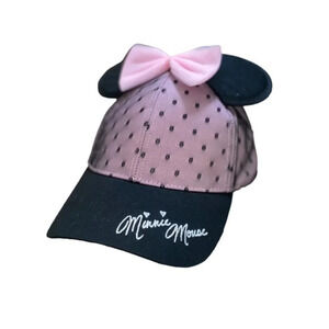 Disney Parks Minnie Mouse Ears Lace Polka Dot Pink Adjustable Hat - Adult Size
